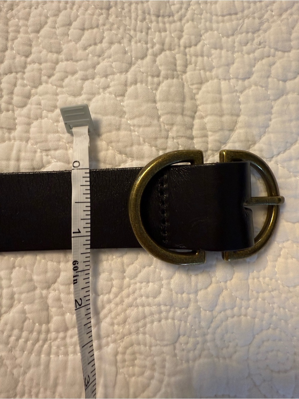 American Eagle Outfitters Black Leather Belt with Antique Brass Double D-Ring